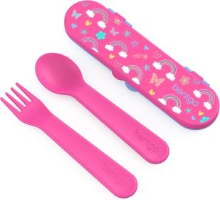 Kids Utensil Set - Reusable Plastic Fork, Spoon & Storage Case BPA-Free Materials, Easy-Grip Handles, Dishwasher Safe Ideal for School Lunch, Travel